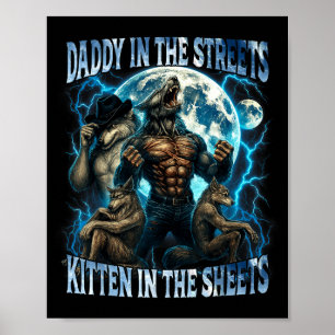 Póster Papi en la calle gatito en las sábanas divertido A