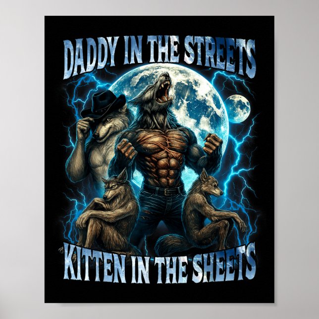 Póster Papi en la calle gatito en las sábanas divertido A (Frente)