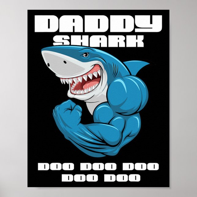 Póster Papi Shark Shirt Divertido Día del Padres para Niñ (Frente)