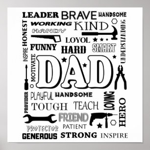 Póster Papi Word Art, papá Regalo, Citas divertidas papá
