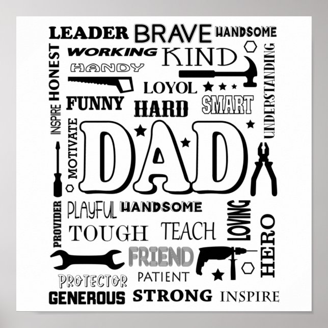 Póster Papi Word Art, papá Regalo, Citas divertidas papá (Frente)
