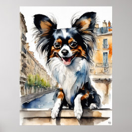 Póster Papillon - Dibujo de Perro