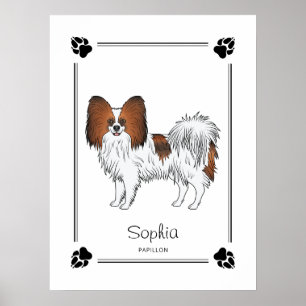 Póster Papillon Sable Rojo Perro Lindo Con Patas Y Texto