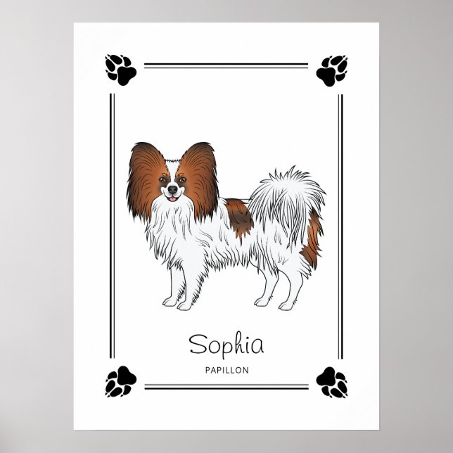 Póster Papillon Sable Rojo Perro Lindo Con Patas Y Texto (Frente)