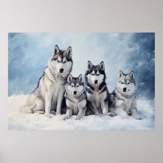 Póster Paquete Husky Siberian (Frente)