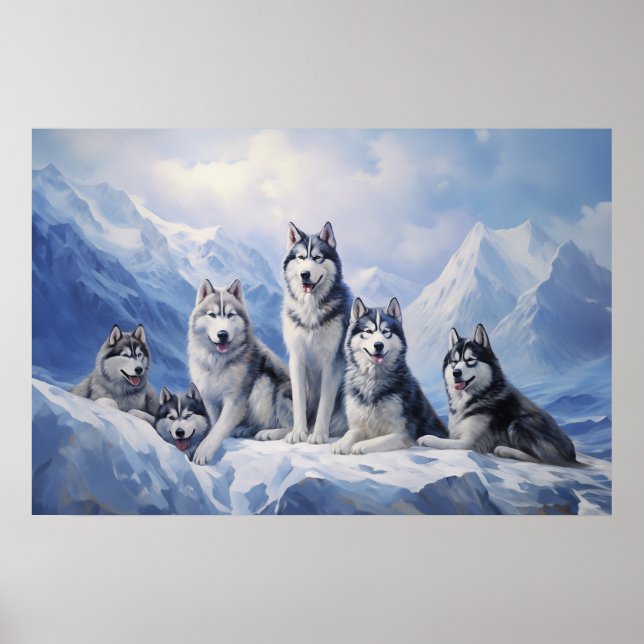 Póster Paquete Husky Siberian (Frente)