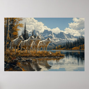 Póster Paquete Wolf junto al lago
