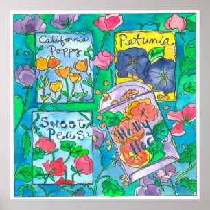 Póster Paquetes de la semilla de flor de la acuarela