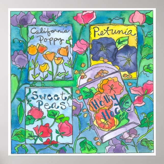 Póster Paquetes de semillas de flores acuáticas (Frente)