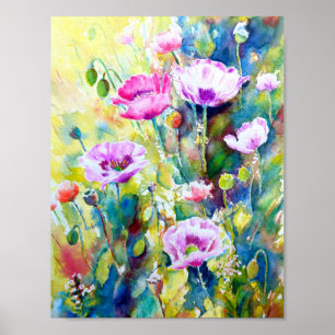 Póster Paquetes morados de pintura acuarela