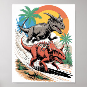 Póster Paquirrinosaurio que pasa por Carnotaurus