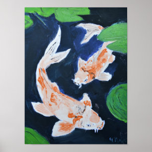 Póster Par de koi serenos jardín de agua
