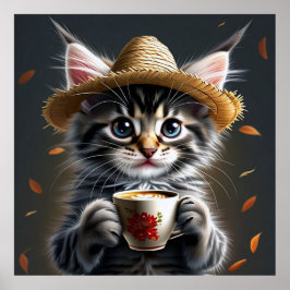 Póster Para Amantes Del Gato Y Adictos Al Café.
