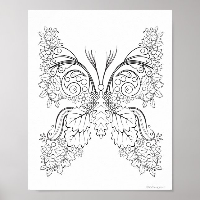 Póster para colorear Butterflowers #6 (Frente)