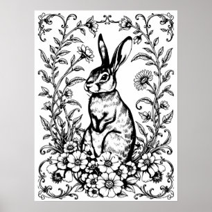 Póster para colorear conejo Art Nouveau 3