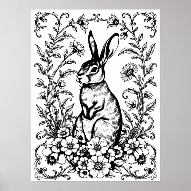 Póster para colorear conejo Art Nouveau 3 (Frente)