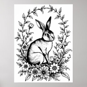 Póster para colorear conejo Art Nouveau 4