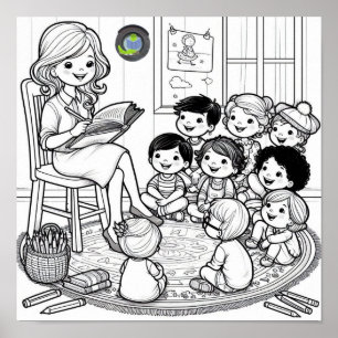 Póster para colorear del círculo de cuentacuentos