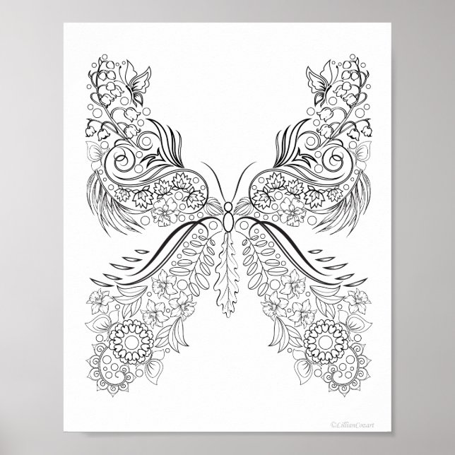 Póster para colorear Mariposasflores #4 (Frente)