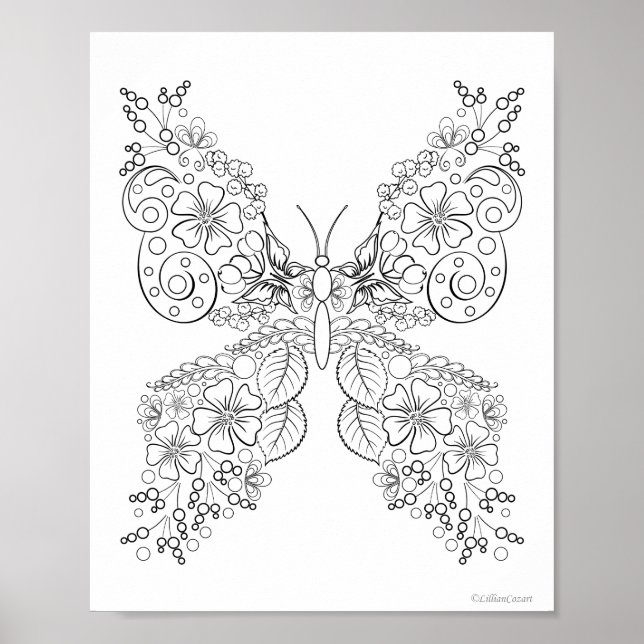 Póster para colorear Mariposasflores #8 (Frente)