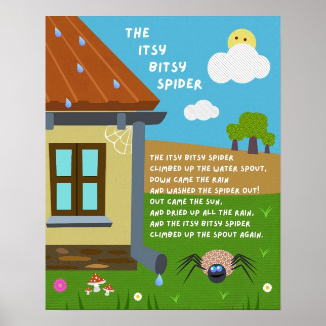 Póster para el aula de la rima infantil Araña Itsy (Frente)