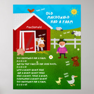 Póster para el aula de la rima infantil de Old Mac
