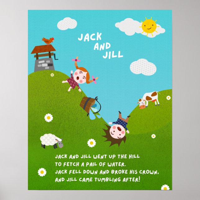 Póster para el aula de la rima infantil Jack y Jil (Frente)