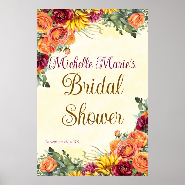 Póster para fiesta de shower floral de otoño para  (Frente)