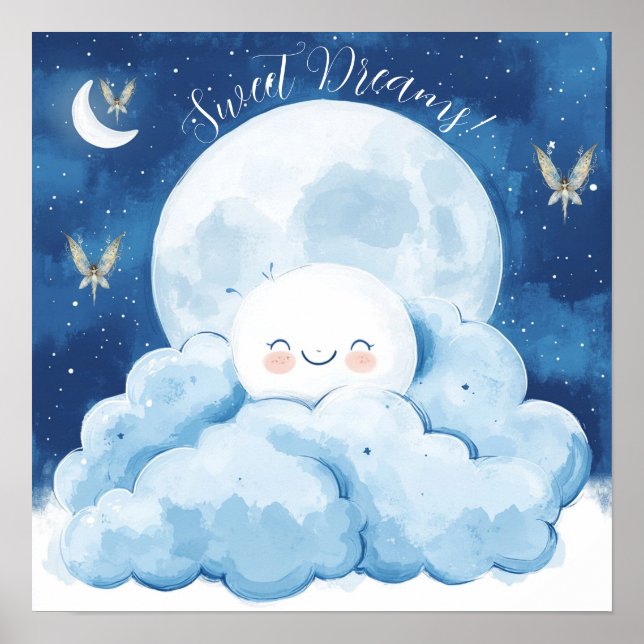Póster para guardería Cielo nocturno azul Sueños d (Frente)
