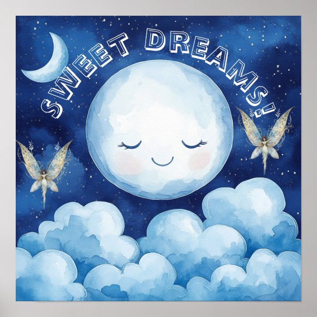 Póster para guardería Cielo nocturno azul Sueños d (Frente)