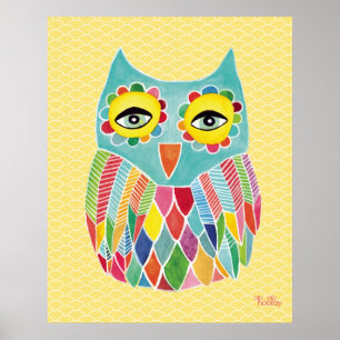 Póster para habitación de niñas Arte de búho arcoí