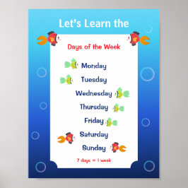 Póster para niños: Aprendamos los días de la seman