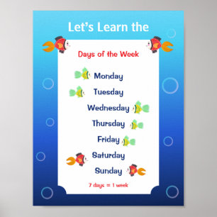 Póster para niños: Aprendamos los días de la seman