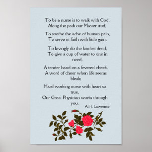 Póster Para ser enfermera, poema con rosas rosadas