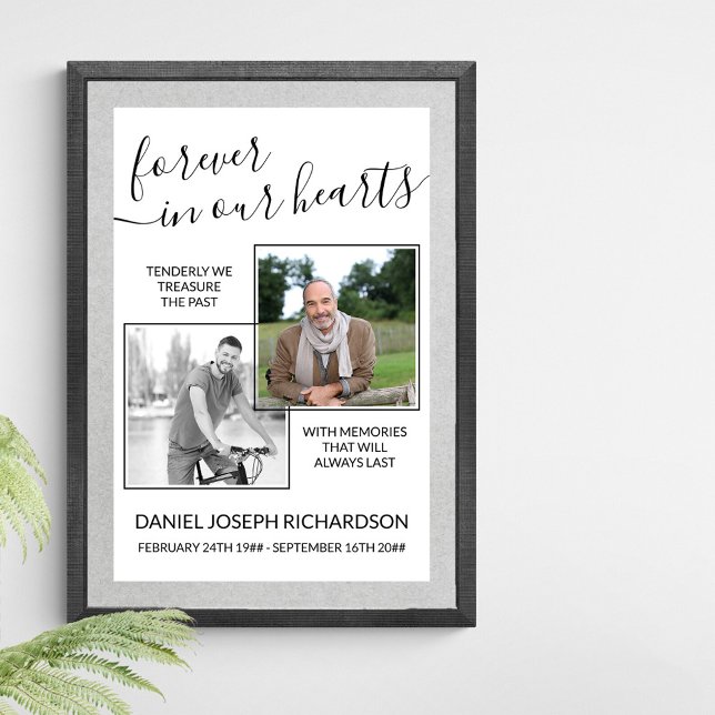 Póster Para siempre en nuestro corazón Personalizado foto (Funeral memorial poster to order professionally printed or as a printable digital download)
