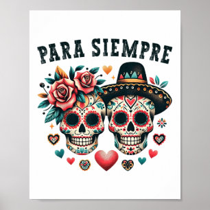 Póster Para Siempre Pareja Mexicana Sugar Skull Valentine