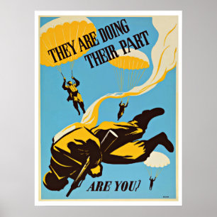 Póster Paracaídas del paracaidista de WWII - patriotismo