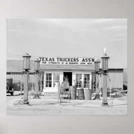 Póster Parada de camiones de Texas, 1939. Foto antigua