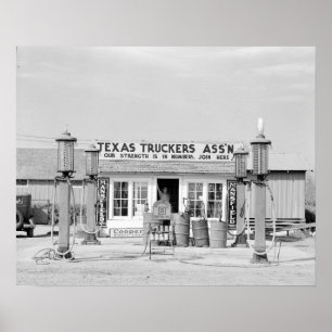 Póster Parada de camiones de Texas, 1939. Foto antigua