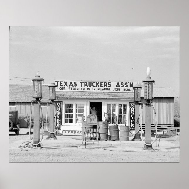 Póster Parada de camiones de Texas, 1939. Foto de cosecha (Frente)