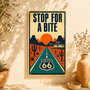 Póster Parada de la Ruta 66 Para Un Bocado Diner del Desi