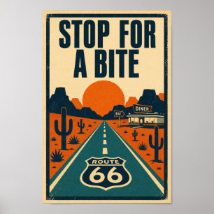 Póster Parada de la Ruta 66 Para Un Bocado Diner del Desi