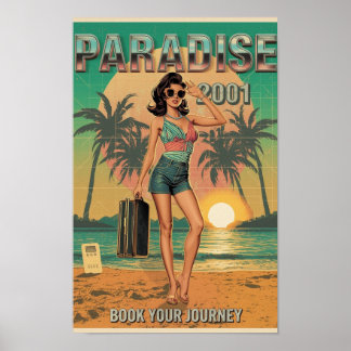 Póster Paradise 2001 Retro Y2K Cartel de Viajes Pin-Up –