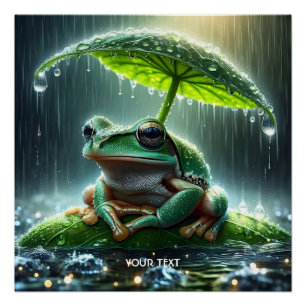 Póster Paraguas de la hoja de rana cuta Fantasy