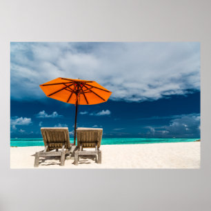 Póster Paraguas de Sun en la playa de Sandy  Maldives