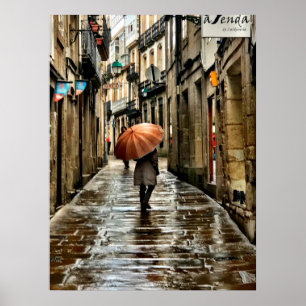 Póster Paraguas en las calles de Santiago de Compostela