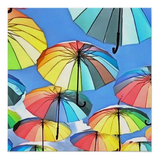 Póster Paraguas flotantes Cielo Parasoles sinérgicos Arte (Anverso)