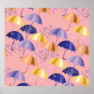 Póster Paraguas, gotas, motivos inmaculados.