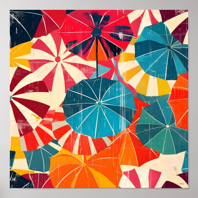 Póster Paraguas Retro Día Lluvioso Pop Art (Frente)