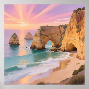 Póster Paraiso de Cuevas Marinas al Atardecer
